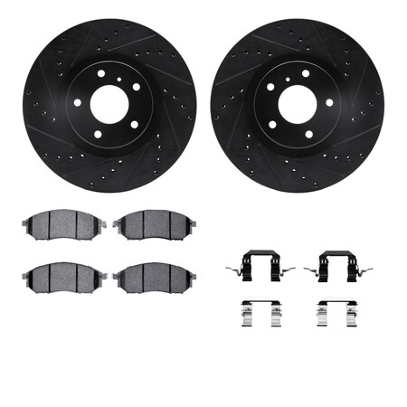 DYNAMIC FRICTION CO 8512-67059, Rotors-Drilled and Slotted-Black w/ 5000 Advanced Brake Pads incl. Hardware, Zinc Coated 8512-67059